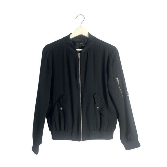 Zara Light Black Bomber Jacket Size XS Bikercore Edgy Layering Moto Neutral - Picture 2 of 7